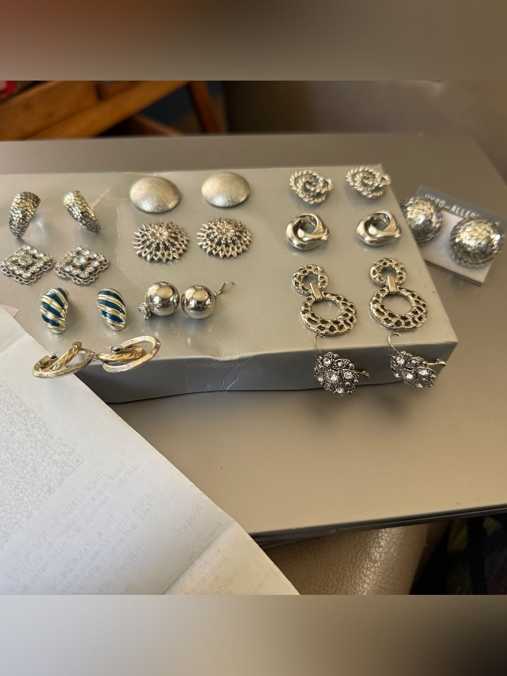 Vintage Silver Tone Earring Lot Collection of 12